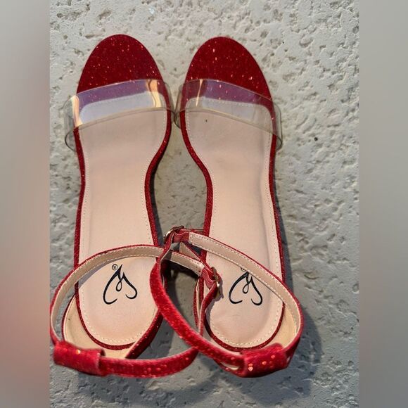 RED GLITTER Strides Of Shine Glitter Block Heels SZ 10 - Picture 10 of 10